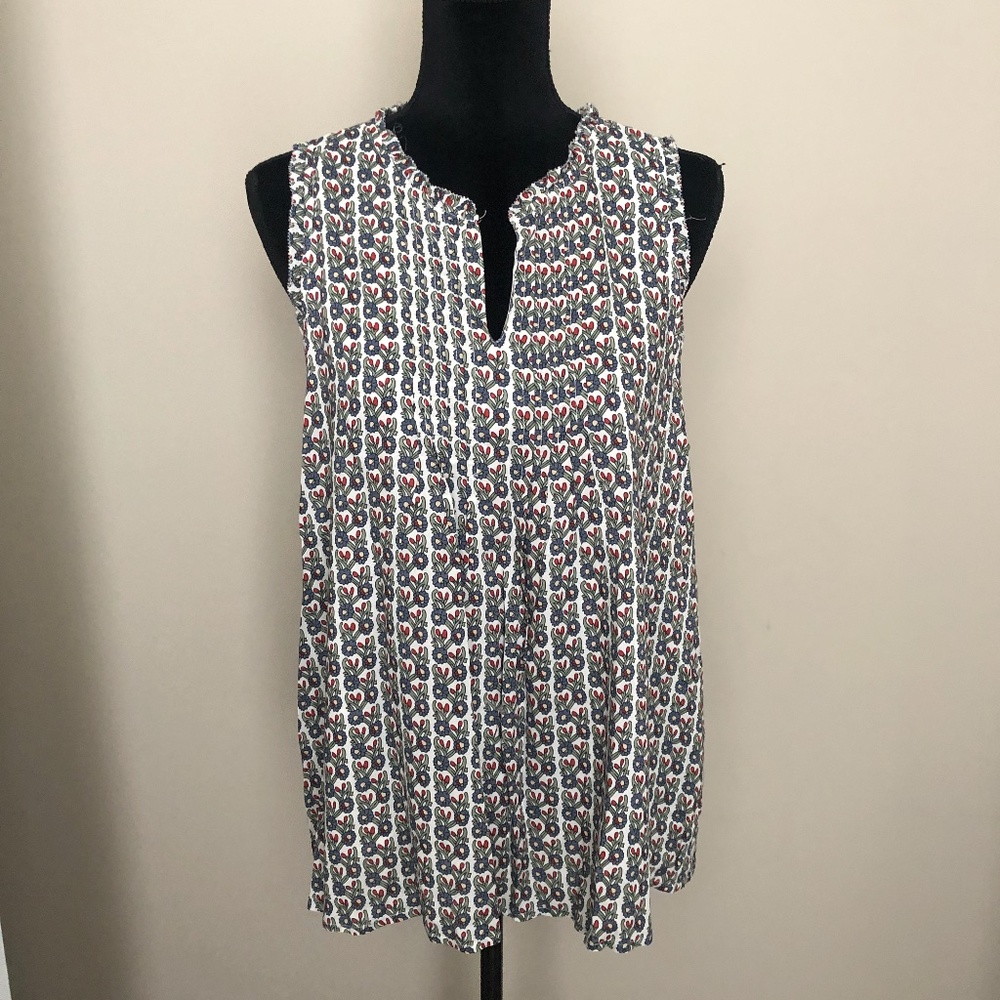 Hazel Printed Sleeveless Ruffle Neckline Top